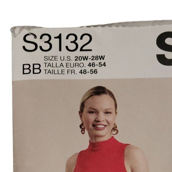 Simplicity S3132 Dress Sewing Pattern Sz 20W-28W Stretch Knits With Contrast Ruf - Picture 2 of 11